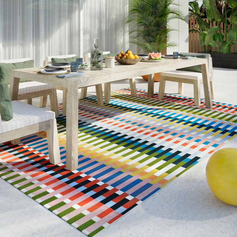 AllModern Icon Striped Indoor Outdoor Multi Rug & Reviews | AllModern